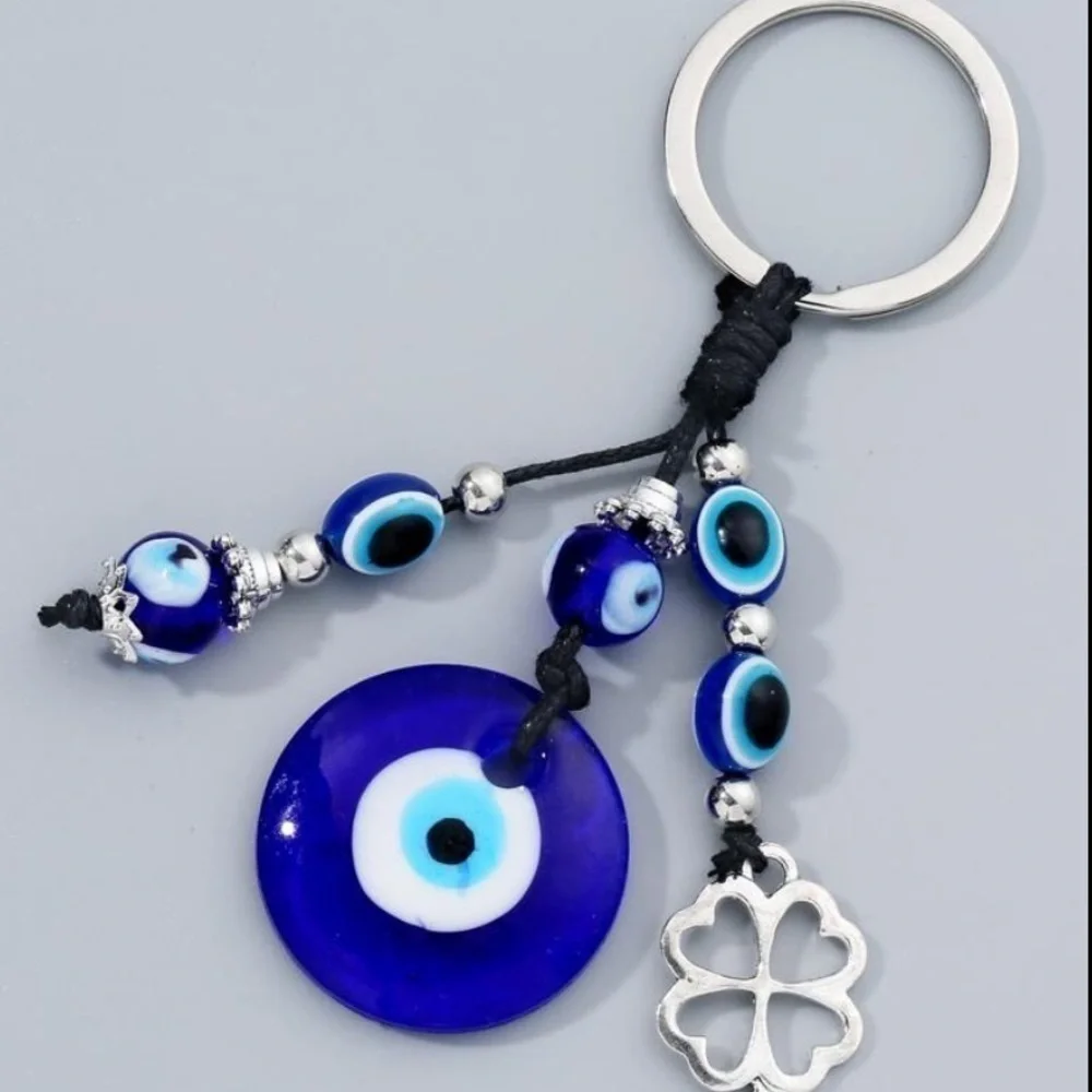 Blue Evil Eye Glass Keychain Lucky Charm Bag Charm Protection Key Ring